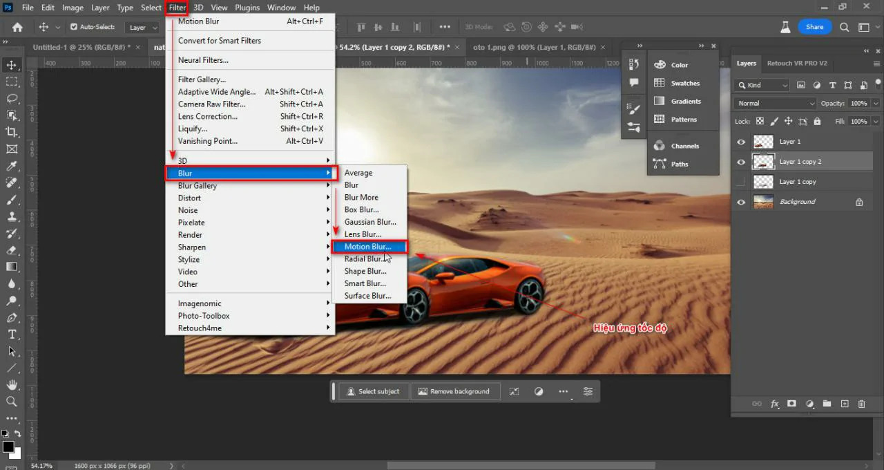 4 Cách tạo hiệu ứng tốc độ trong photoshop 3 Cách tạo hiệu ứng tốc độ trong photoshop