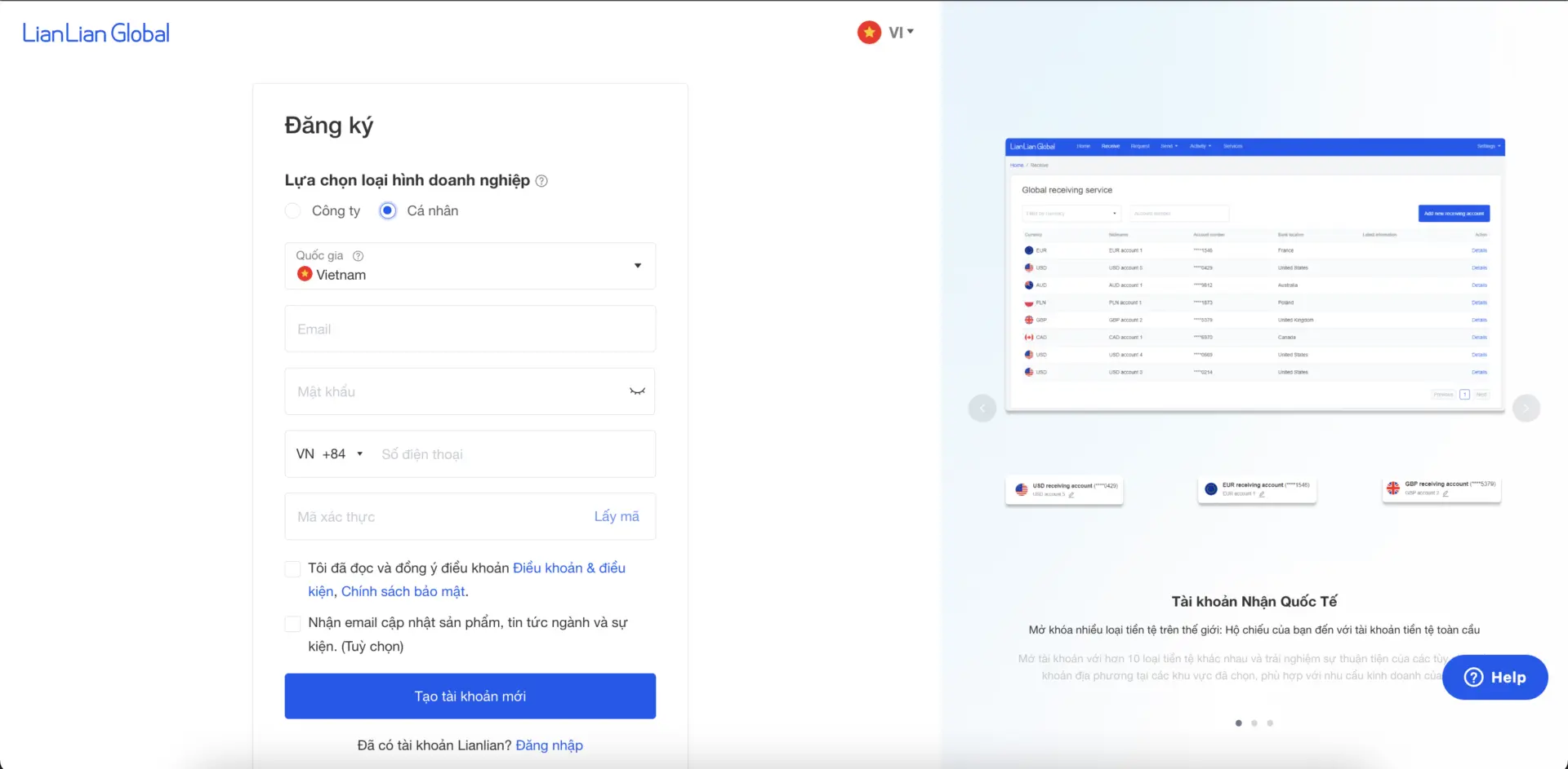 Hướng dẫn tạo tài khoản nhận tiền quốc tế